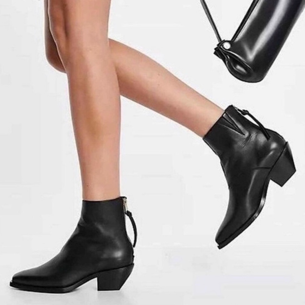 Brand New AllSaints Lenora Black Leather Zip Ankle Boots Size 38 (7.5)